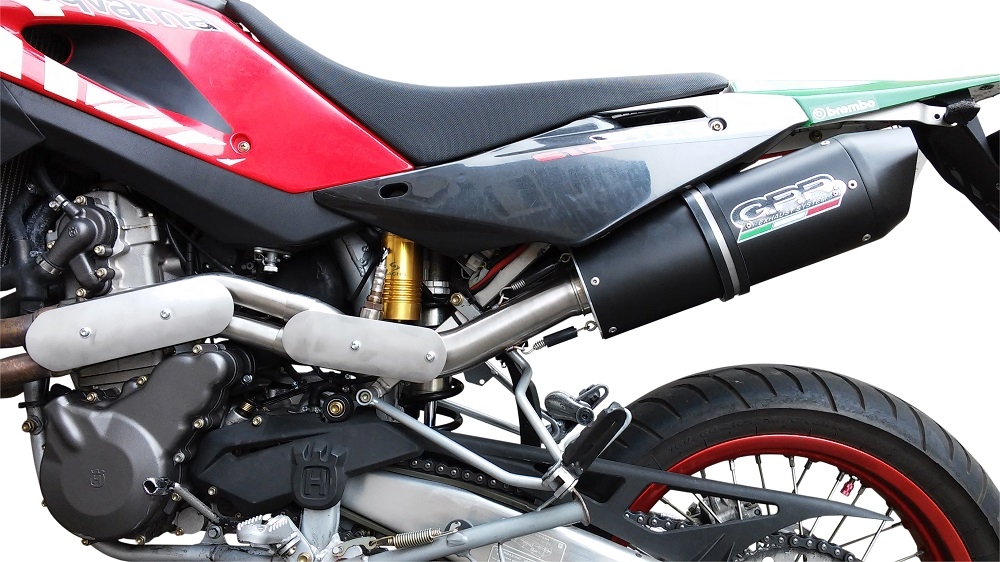 Exhaust compatible with Husqvarna TE 410 E 2005-2006, Furore Nero, Homologated legal mid-full system exhaust including removable db killer