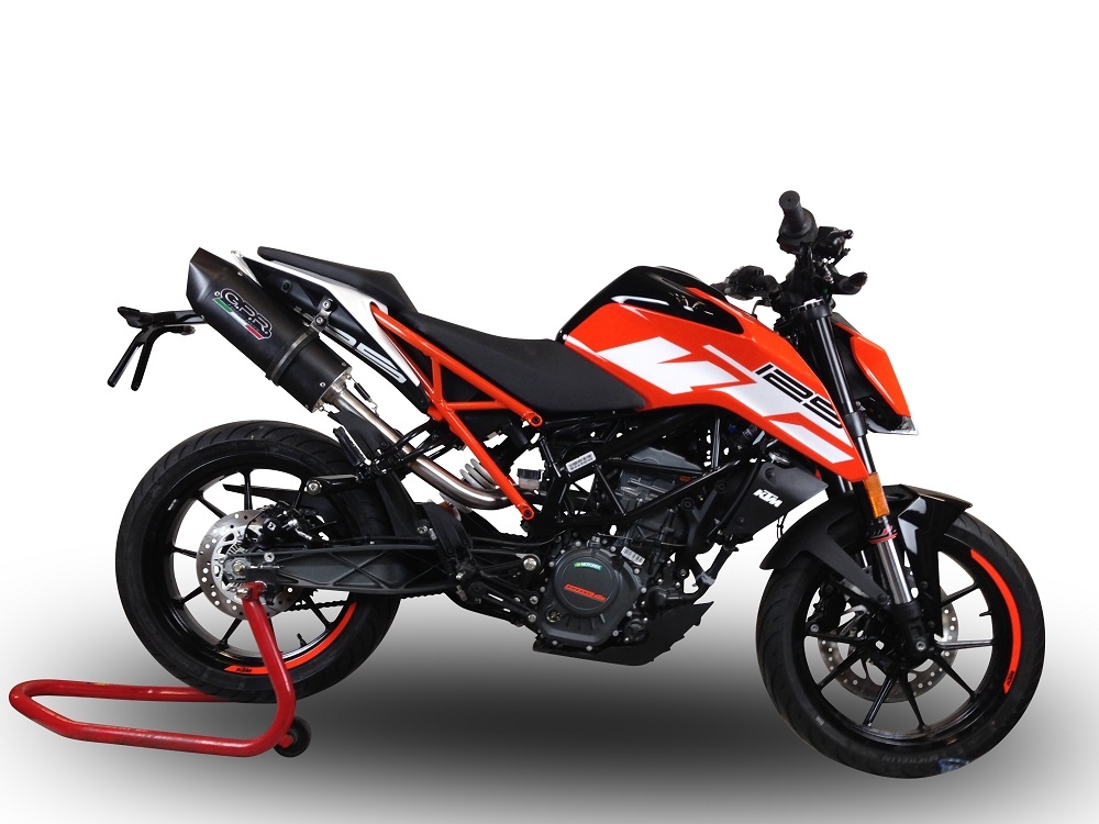 Exhaust compatible with Ktm Duke 125 2017-2020, Furore Evo4 Nero, Homologated legal slip-on exhaust including removable db killer, link pipe and catalyst