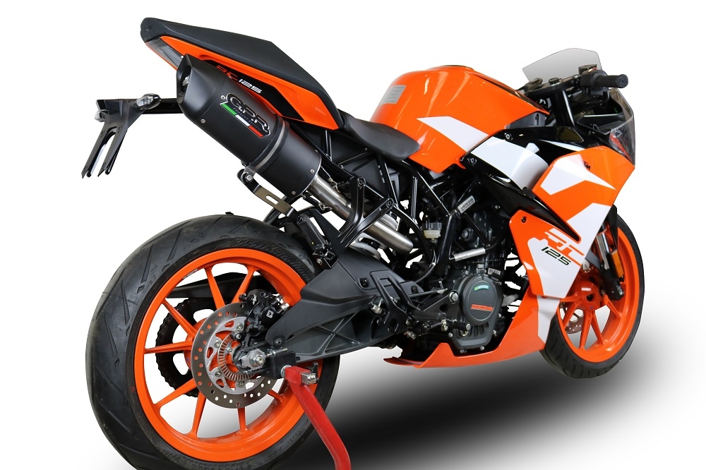 Exhaust compatible with Ktm Rc 125 2017-2020, Furore Evo4 Nero, Homologated legal slip-on exhaust including removable db killer, link pipe and catalyst