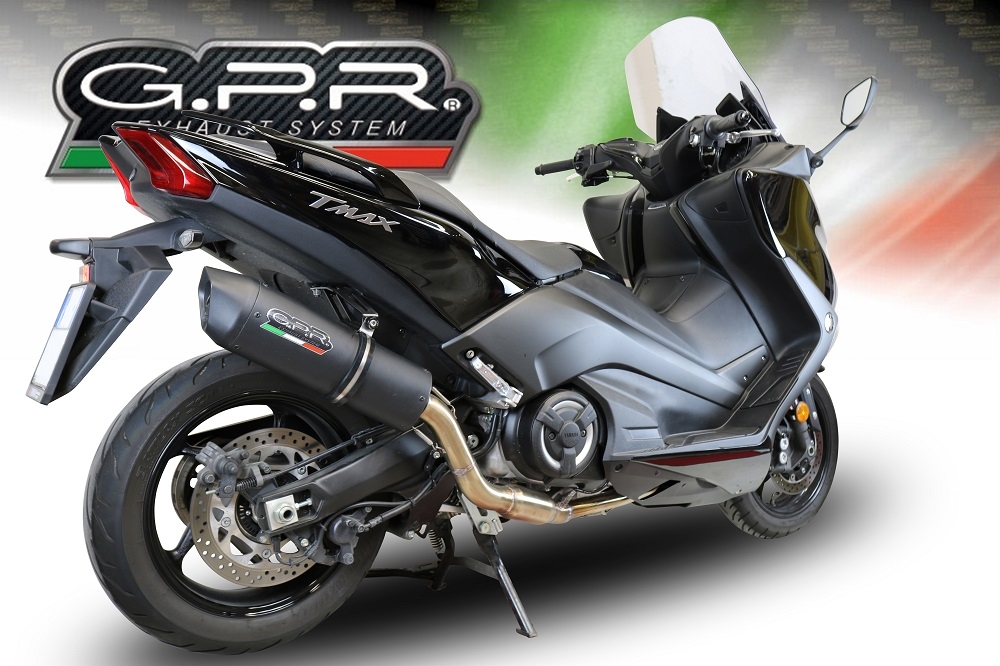 Exhaust compatible with Yamaha T-Max 530 2017-2021, Furore Evo4 Nero, Homologated legal full system exhaust, including removable db killer and catalyst