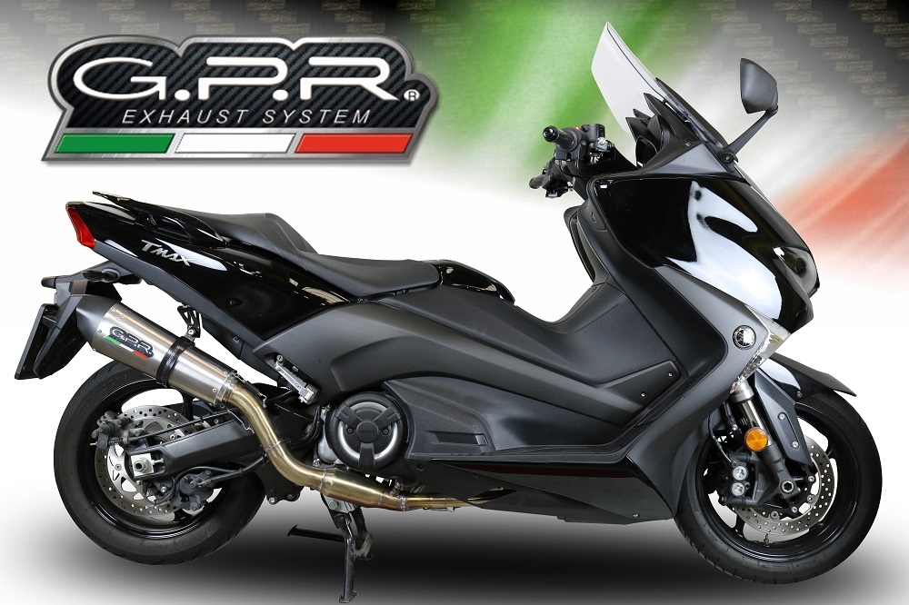 Esapament GPR compatibil cu Yamaha T-Max 530 2017 Sistem complet de evacuare legal omologat, inclusiv db killer și catalizator detașabil,New Grand Prix Evo Titanium