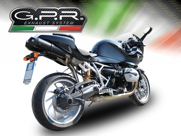 Esapament GPR compatibil cu Bmw R 1200 S 2006 Evacuare cu dublă omologare legală, inclusiv db killers și coturi de legătură detașabile,Furore Nero
