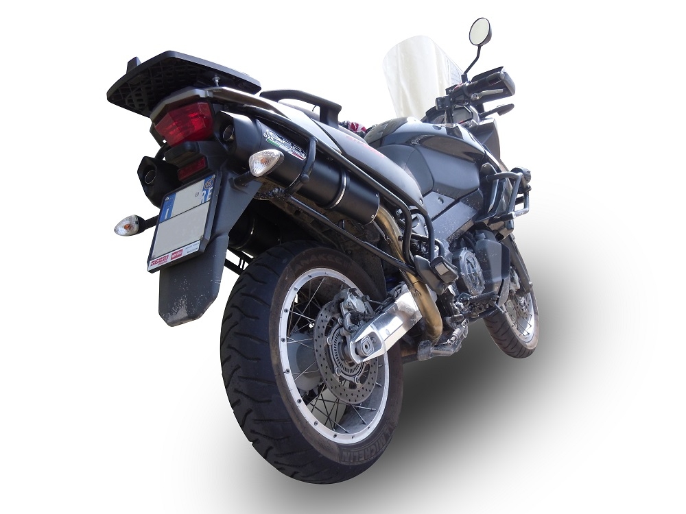 Exhaust compatible with Aprilia Etv Caponord 1000 Rally 2001-2007, Furore Nero, Dual Homologated legal slip-on exhaust including removable db killers, link pipes and catalysts