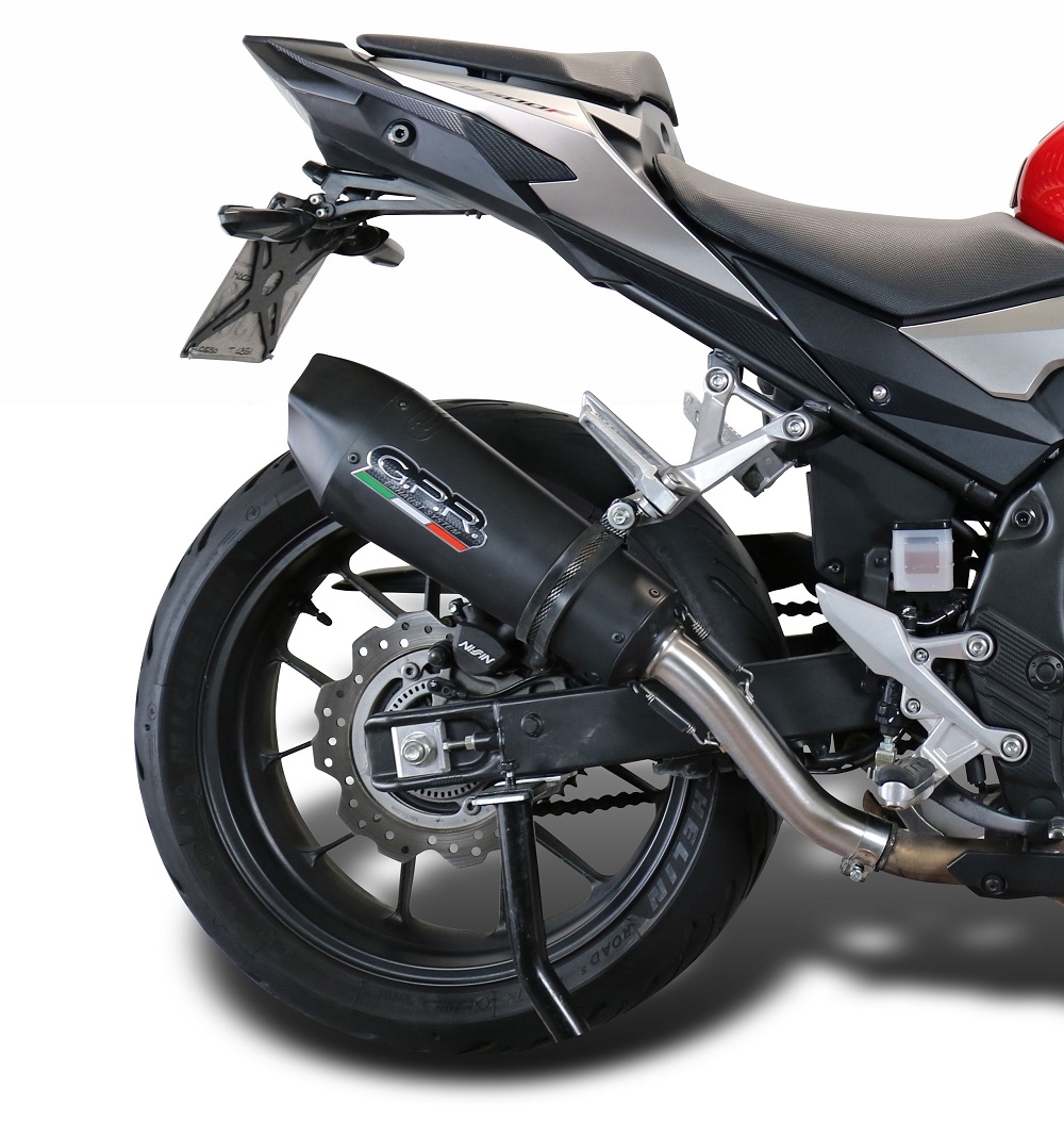 Esapament GPR compatibil cu Honda Cb 500 X 2019 Evacuare slip-on omologata, inclusiv db killer detașabil și cot de legătură,New Grand Prix Evo Black Titanium