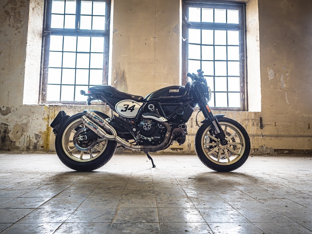 Esapament GPR compatibil cu Ducati Scrambler 800  2015 Evacuare cu dublă omologare legală, inclusiv db killer detașabile, coturi de legătură și catalizatori,Deeptone Inox