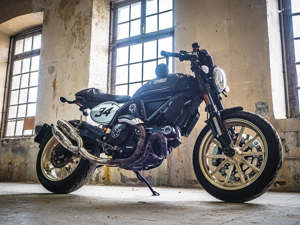 Esapament GPR compatibil cu Ducati Scrambler 800  2015 Evacuare cu dublă omologare legală, inclusiv db killer detașabile, coturi de legătură și catalizatori,Deeptone Inox