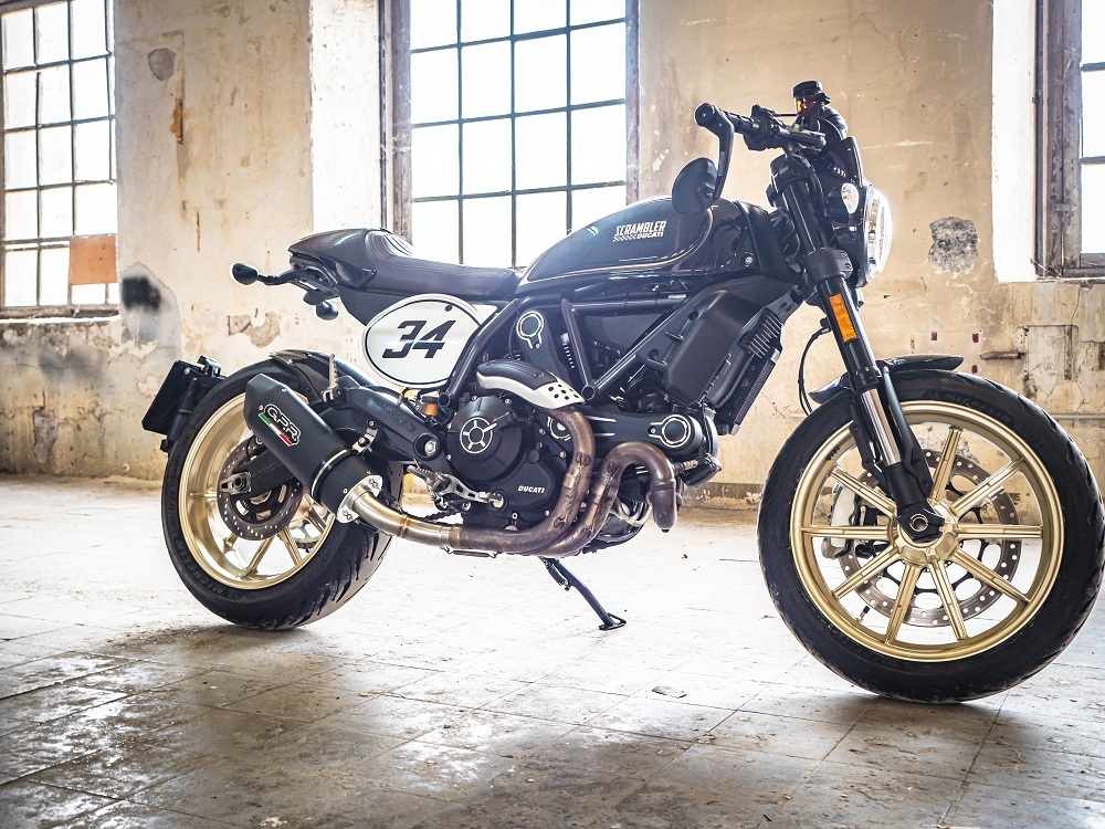 Exhaust compatible with Ducati Scrambler 800 2015-2016, Furore Nero, Homologated legal slip-on exhaust including removable db killer and link pipe