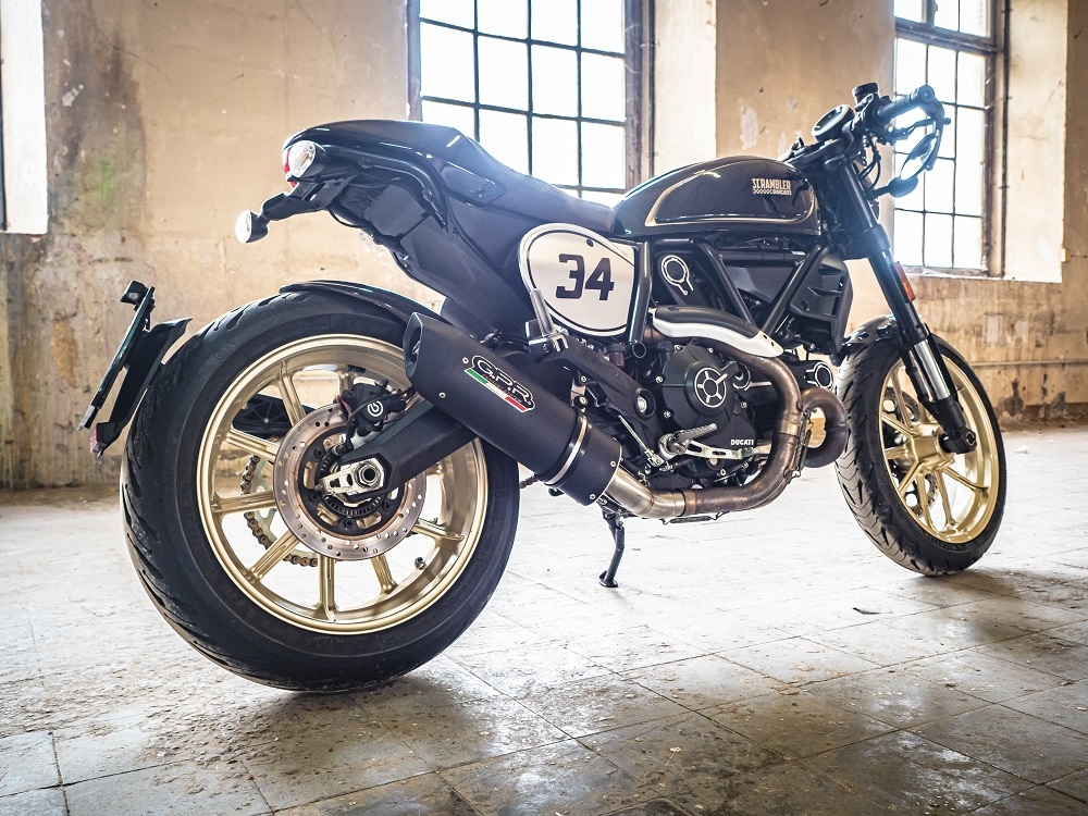 Exhaust compatible with Ducati Scrambler 800 2015-2016, Furore Nero, Homologated legal slip-on exhaust including removable db killer and link pipe