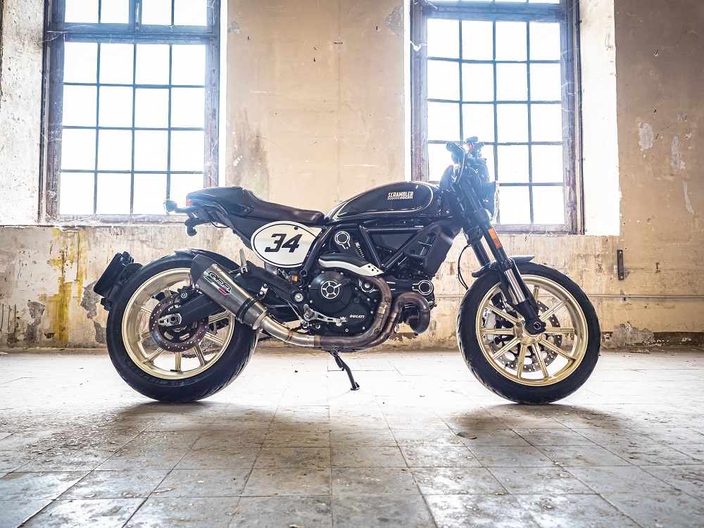 Esapament GPR compatibil cu Ducati Scrambler 800  2017 Evacuare slip-on omologata, inclusiv db killer detașabil, cot de legătură și catalizator,New Grand Prix Evo Poppy