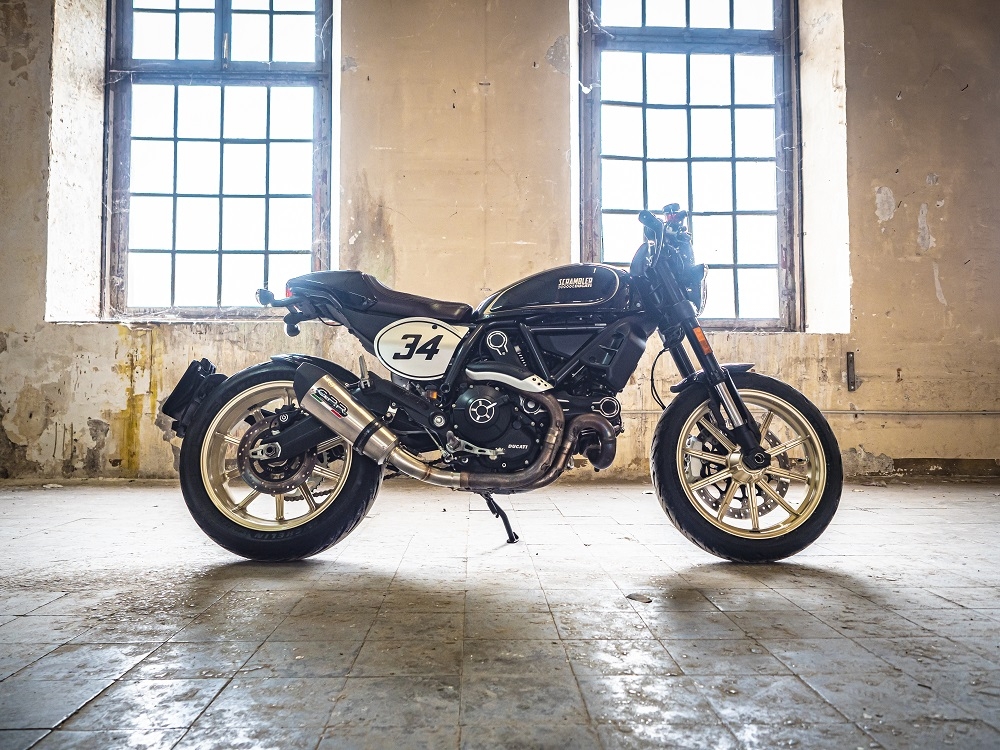 Esapament GPR compatibil cu Ducati Scrambler 800  2017 Evacuare slip-on omologata, inclusiv db killer detașabil, cot de legătură și catalizator,New Grand Prix Evo Titanium