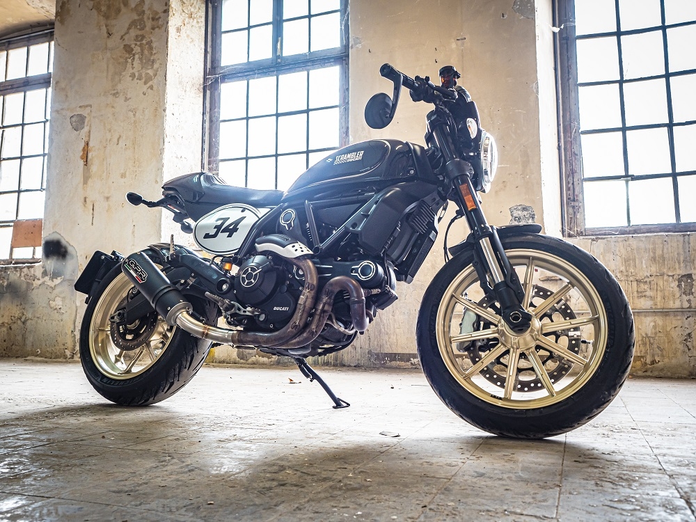 Esapament GPR compatibil cu Ducati Scrambler 800  2015 Evacuare slip-on omologata, inclusiv db killer detașabil, cot de legătură și catalizator,M3 Black Titanium