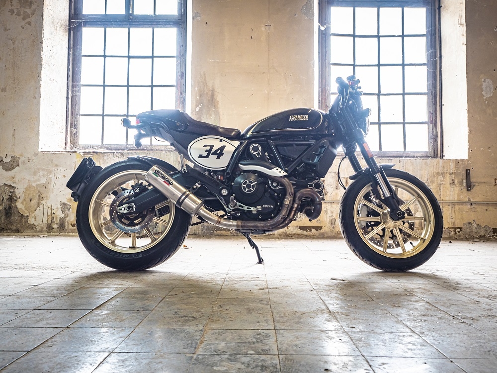 Exhaust compatible with Ducati Scrambler 800 2017-2020, M3 Titanium Natural, Homologated legal slip-on exhaust including removable db killer, link pipe and catalyst