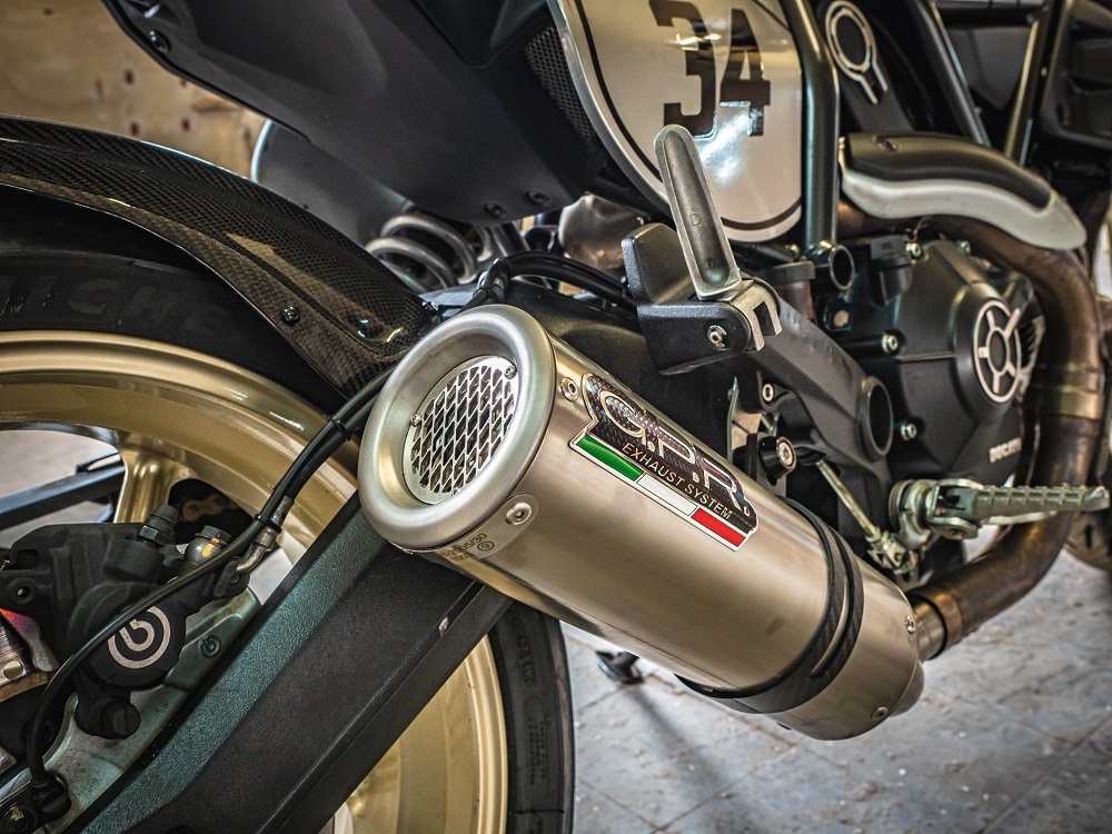 Exhaust compatible with Ducati Scrambler 800 2017-2020, M3 Titanium Natural, Homologated legal slip-on exhaust including removable db killer, link pipe and catalyst