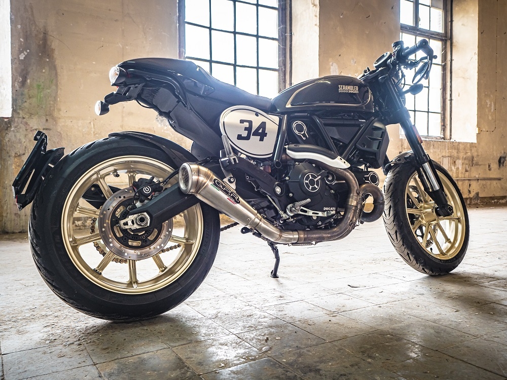Esapament GPR compatibil cu Ducati Scrambler 800  2017 Evacuare slip-on omologata, inclusiv db killer detașabil, cot de legătură și catalizator,Powercone Evo