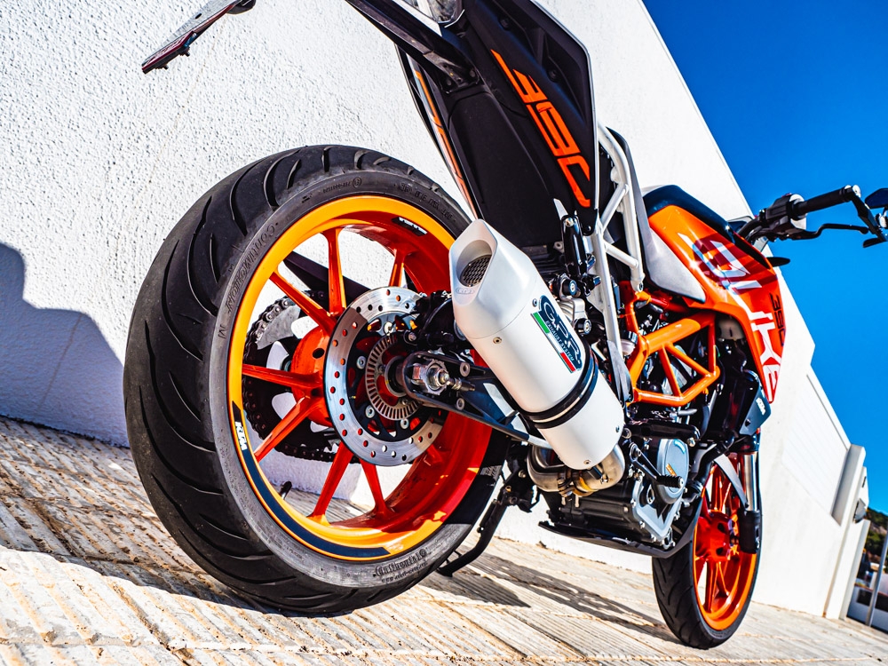 Exhaust compatible with Ktm Duke 125 2017-2020, Albus Evo4, Homologated legal slip-on exhaust including removable db killer and link pipe