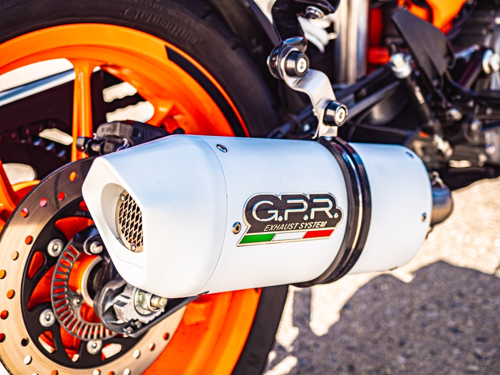 Exhaust compatible with Ktm Duke 125 2017-2020, Albus Evo4, Homologated legal slip-on exhaust including removable db killer and link pipe