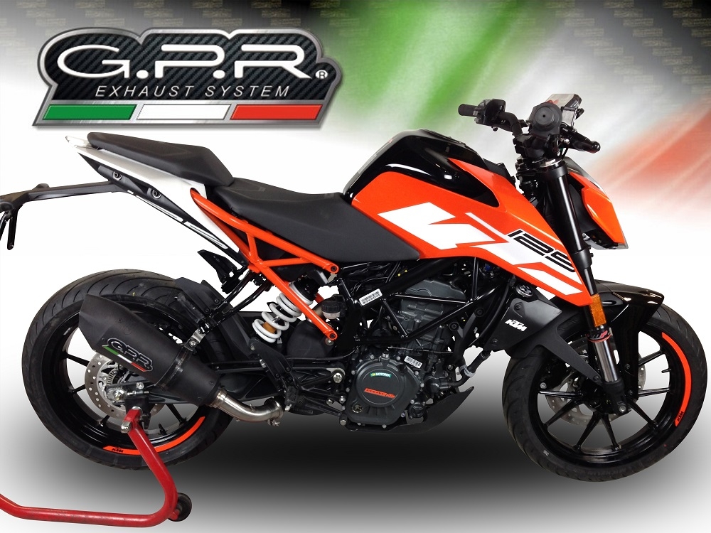 Esapament GPR compatibil cu Ktm Duke 390 2017 Evacuare slip-on omologata, inclusiv db killer detașabil și cot de legătură,New Grand Prix Evo Black Titanium