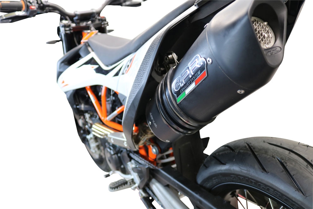 Exhaust compatible with Ktm Smc 690 R 2021-2024, Furore Nero, Racing slip-on exhaust, including link pipe and removable db killer