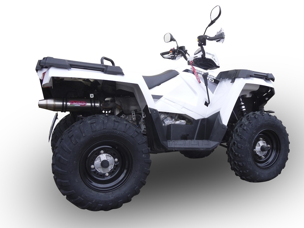 Exhaust compatible with Polaris Sportsman 850 XP Highlifter Edition 2012-2016, Deeptone Atv, Homologated legal slip-on exhaust including removable db killer and link pipe