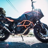 Esapament GPR compatibil cu Ktm Lc 8 Adventure 1090 2017 Evacuare slip-on omologata, inclusiv db killer detașabil și cot de legătură,Dual Poppy
