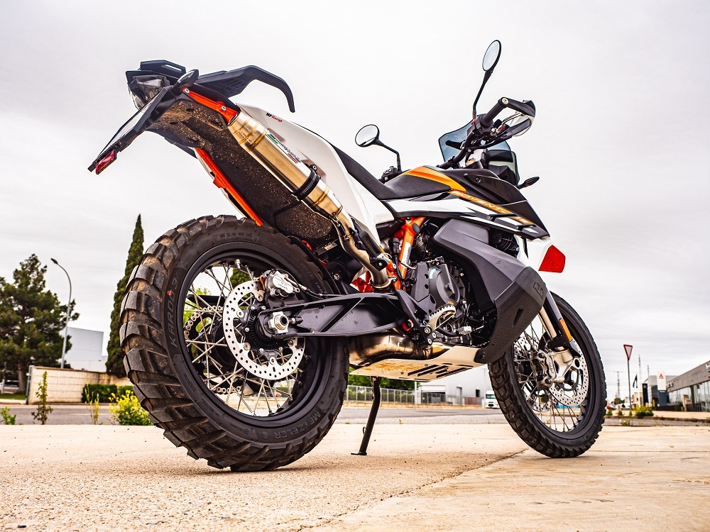 Exhaust compatible with Ktm Adventure 890 2020-2024, Deeptone Inox, Racing slip-on exhaust including link pipe
