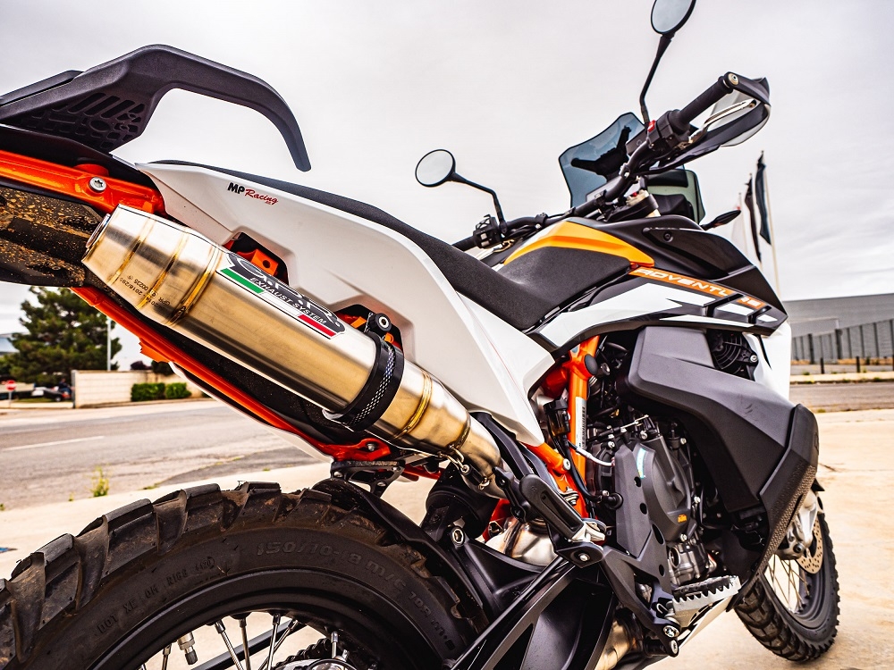Exhaust compatible with Ktm Adventure 890 2020-2024, Deeptone Inox, Racing slip-on exhaust including link pipe