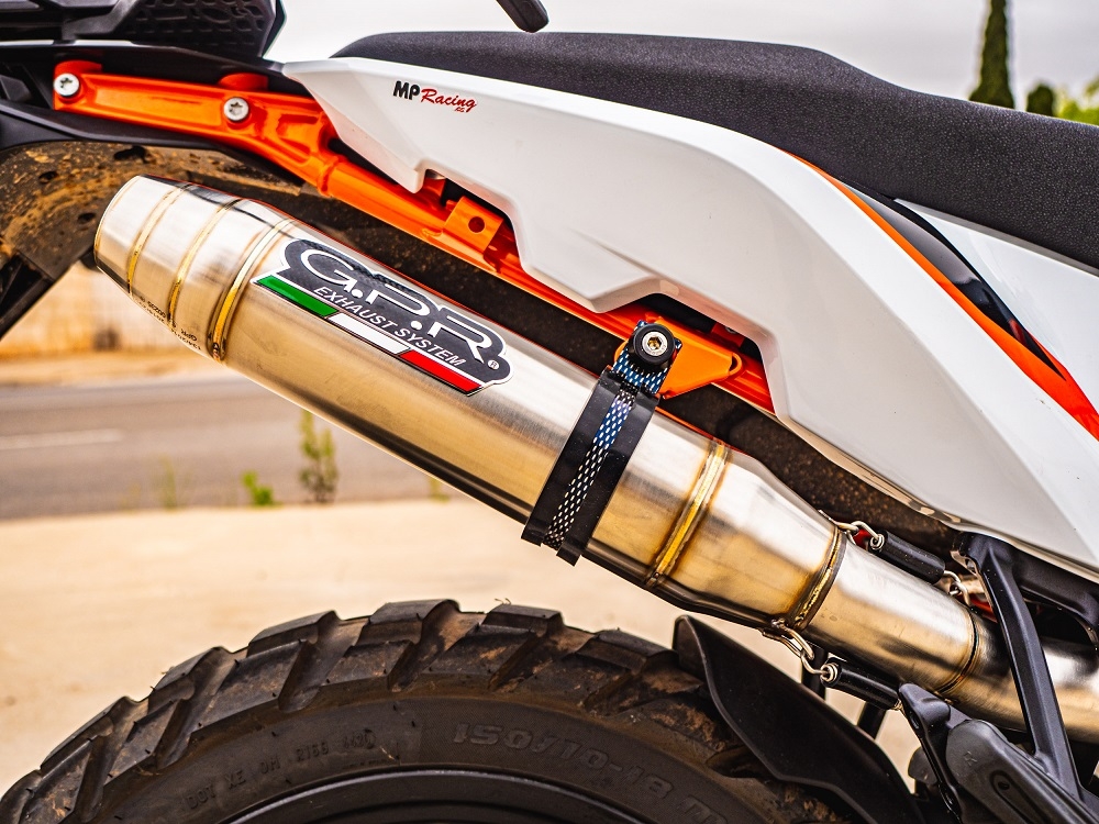 Exhaust compatible with Ktm Adventure 890 2020-2024, Deeptone Inox, Racing slip-on exhaust including link pipe