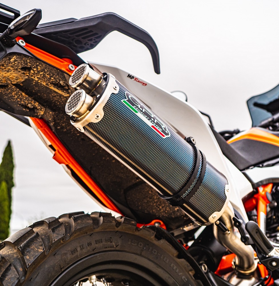 Esapament GPR compatibil cu Ktm Duke 890 2021 Evacuare slip-on omologata, inclusiv db killer detașabil și cot de legătură,Dual Poppy