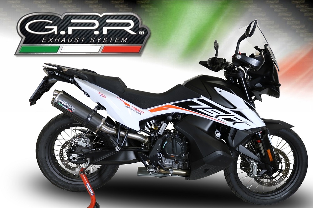 Esapament GPR compatibil cu Ktm Adventure 790 2018 Evacuare slip-on omologata, inclusiv db killer detașabil și cot de legătură,Dual Poppy
