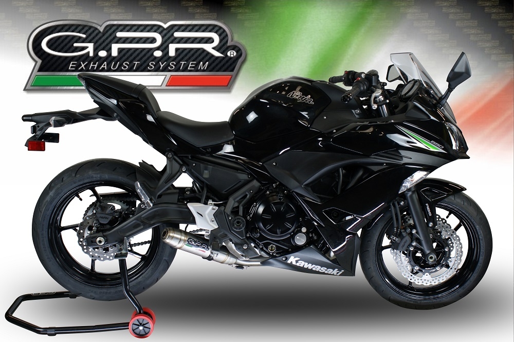 Esapament GPR compatibil cu Kawasaki Ninja 650 2021 Sistem complet de evacuare legal omologat, inclusiv db killer și catalizator detașabil,Deeptone Inox