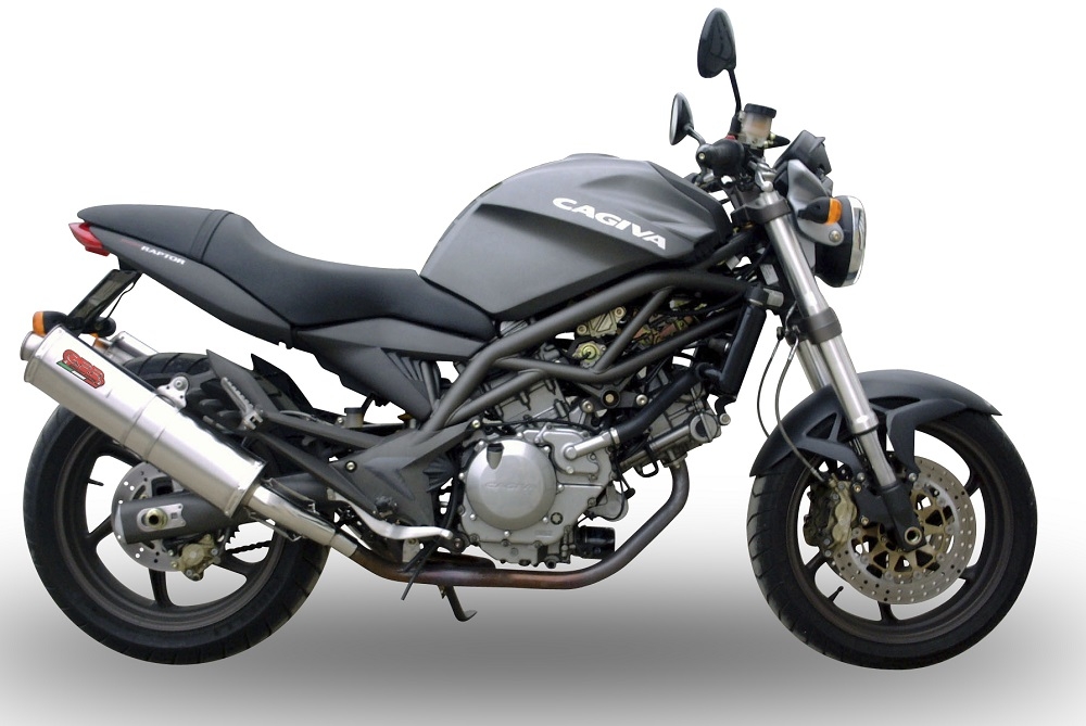 Exhaust compatible with Cagiva Raptor 650 2001-2005, Trioval, Dual Homologated legal slip-on exhaust including removable db killers and link pipes