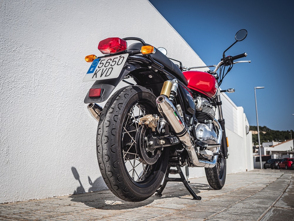 Exhaust compatible with Royal Enfield Continental 650 2019-2020, Deeptone Inox, Dual Homologated legal slip-on exhaust including removable db killers, link pipes and catalysts