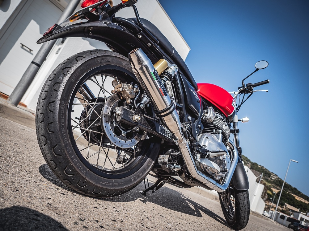 Exhaust compatible with Royal Enfield Continental 650 2019-2020, Deeptone Inox, Dual Homologated legal slip-on exhaust including removable db killers, link pipes and catalysts