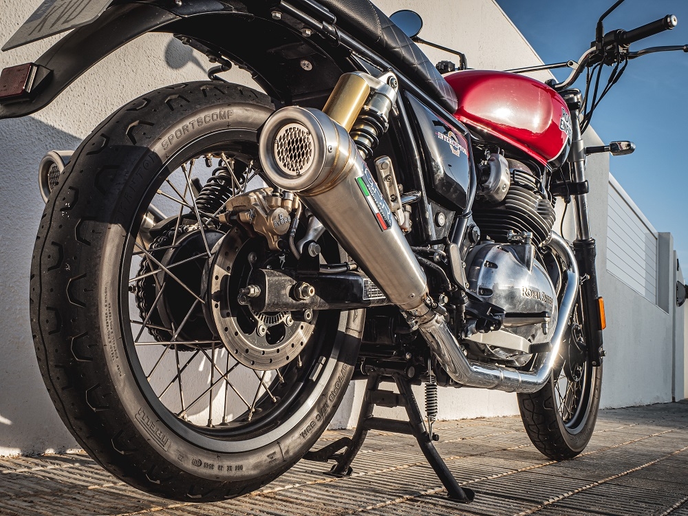 Esapament GPR compatibil cu Royal Enfield Interceptor 650 2019 Evacuare cu dublă omologare legală, inclusiv db killer detașabile, coturi de legătură și catalizatori,Powercone Evo