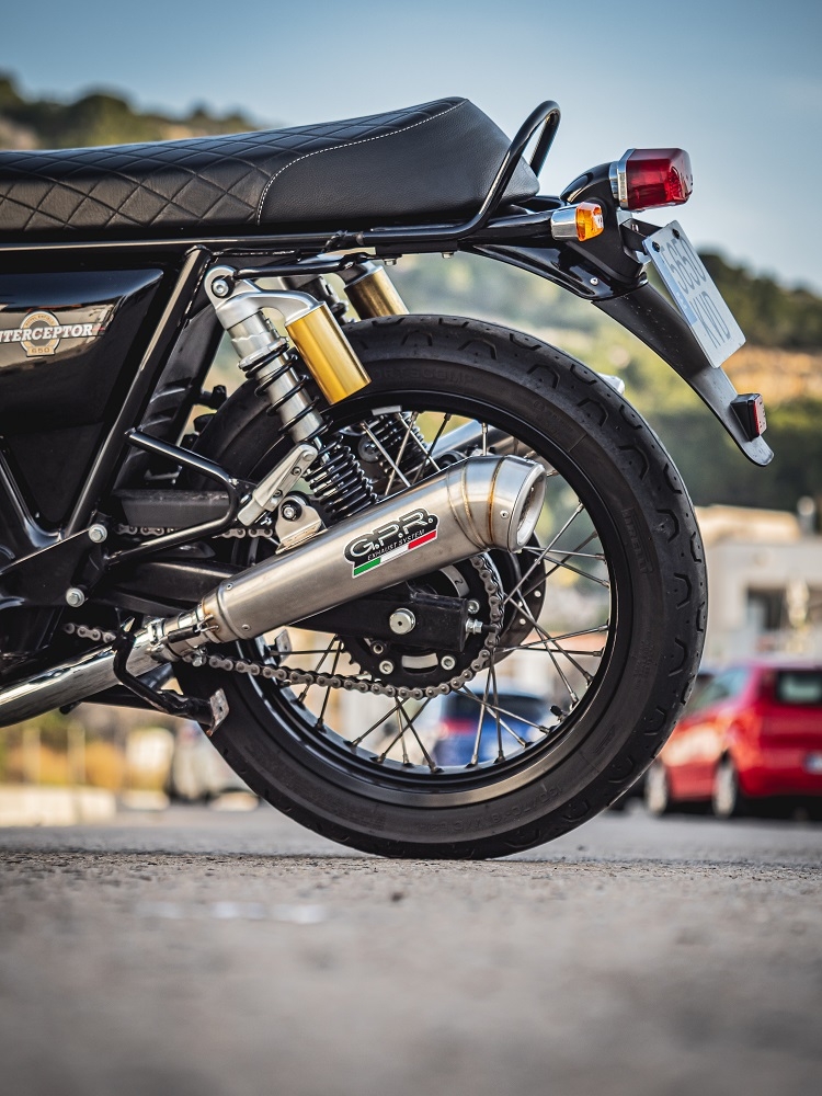 Esapament GPR compatibil cu Royal Enfield Interceptor 650 2019 Evacuare cu dublă omologare legală, inclusiv db killer detașabile, coturi de legătură și catalizatori,Powercone Evo
