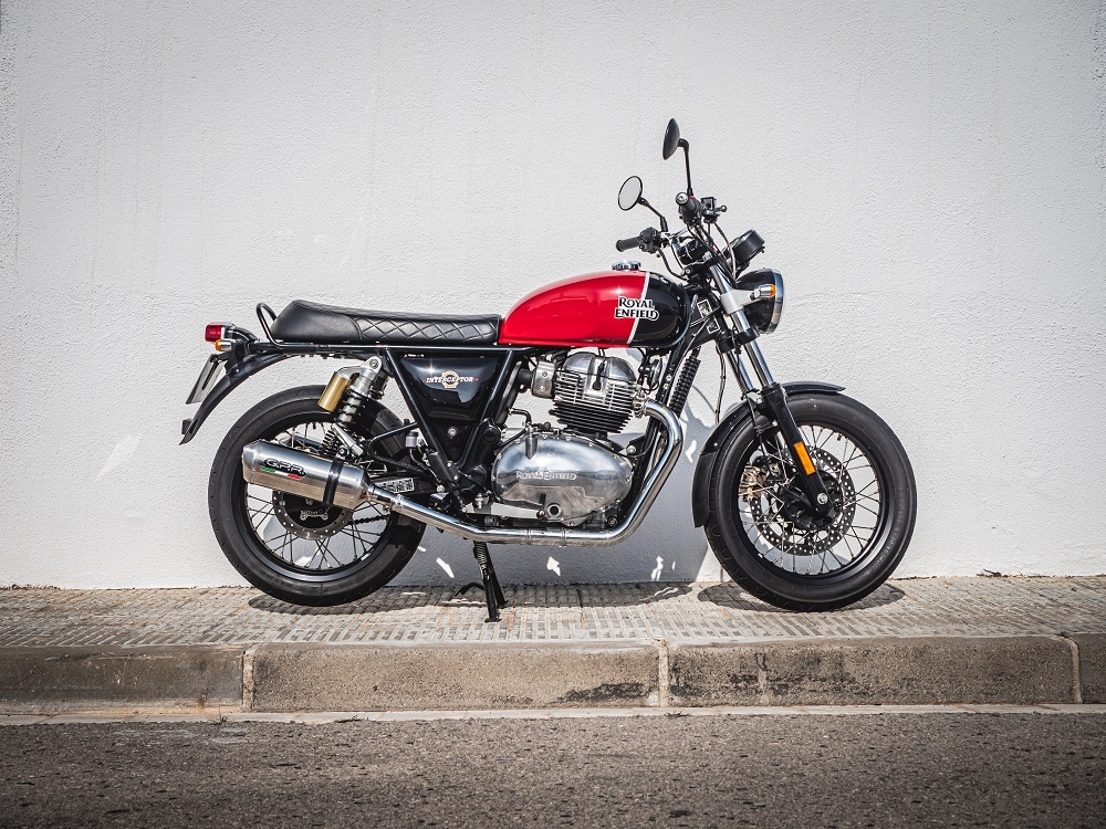 Exhaust compatible with Royal Enfield Interceptor 650 2019-2020, Satinox, Dual Homologated legal slip-on exhaust including removable db killers, link pipes and catalysts