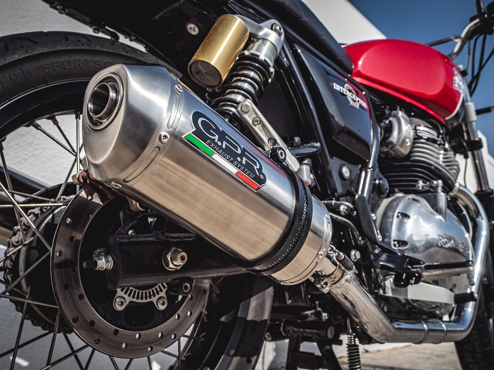 Exhaust compatible with Royal Enfield Interceptor 650 2019-2020, Satinox, Dual Homologated legal slip-on exhaust including removable db killers, link pipes and catalysts
