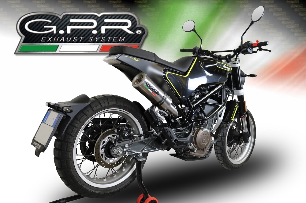 Esapament GPR compatibil cu Husqvarna Svartpilen 401 2018  Sistem omologat legal de evacuare Mid-full, inclusiv db killer și catalizator detașabil,M3 Inox 