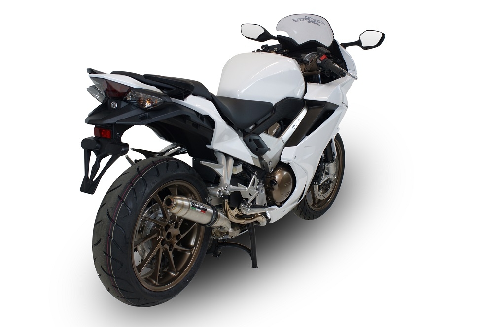 Exhaust compatible with Honda Vfr 800 F 2014-2016, Deeptone Inox, Homologated legal slip-on exhaust including removable db killer and link pipe