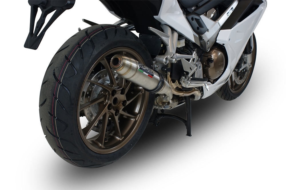 Exhaust compatible with Honda Vfr 800 F 2014-2016, Deeptone Inox, Homologated legal slip-on exhaust including removable db killer and link pipe