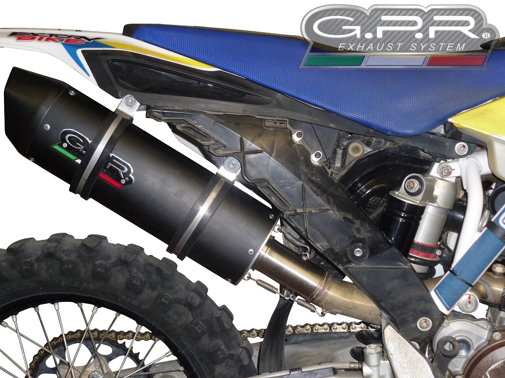 Esapament GPR compatibil cu Husqvarna FE 350 2014 Evacuare slip-on omologata, inclusiv db killer detașabil și cot de legătură,Furore Nero