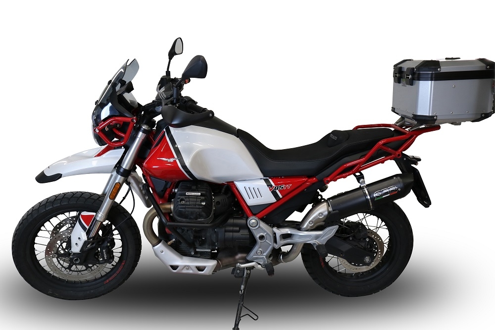 Esapament GPR compatibil cu Moto Guzzi V85 TT 2019 Evacuare slip-on de curse, inclusiv cot de legătură,Furore Nero