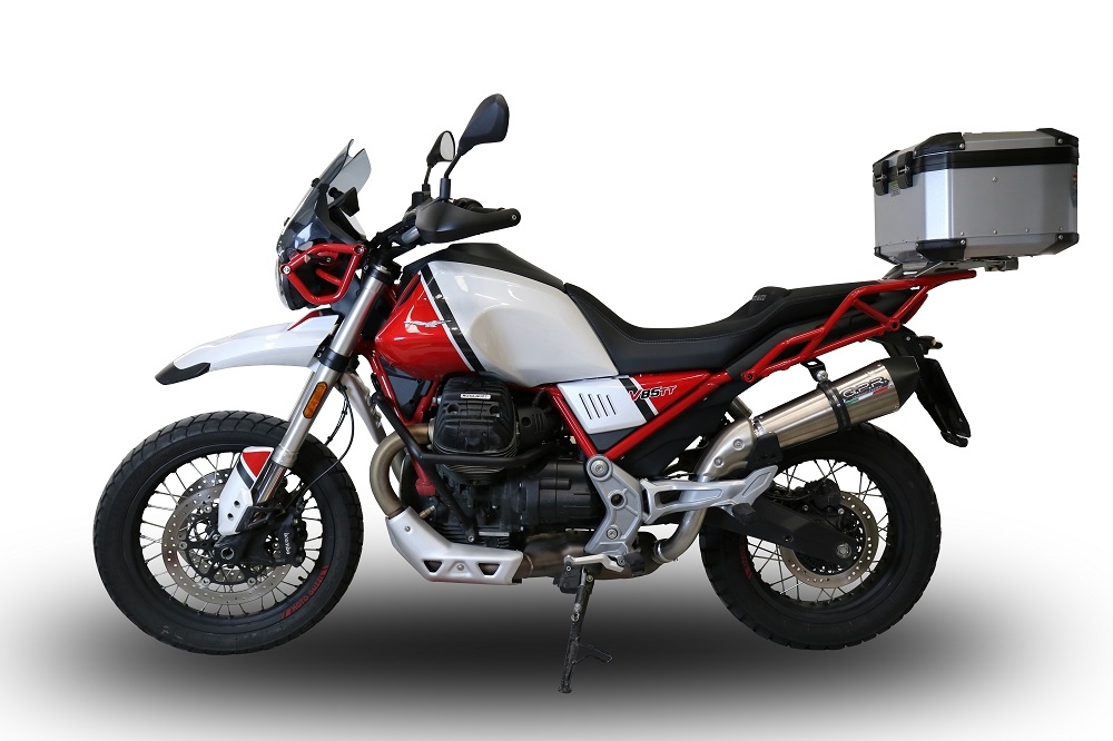 Esapament GPR compatibil cu Moto Guzzi V85 TT 2021 Evacuare slip-on omologata, inclusiv db killer detașabil și cot de legătură,New Grand Prix Evo Titanium
