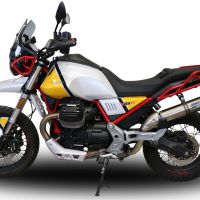 Esapament GPR compatibil cu Moto Guzzi V85 TT 2021 Evacuare slip-on omologata, inclusiv db killer detașabil și cot de legătură,M3 Titanium Natural