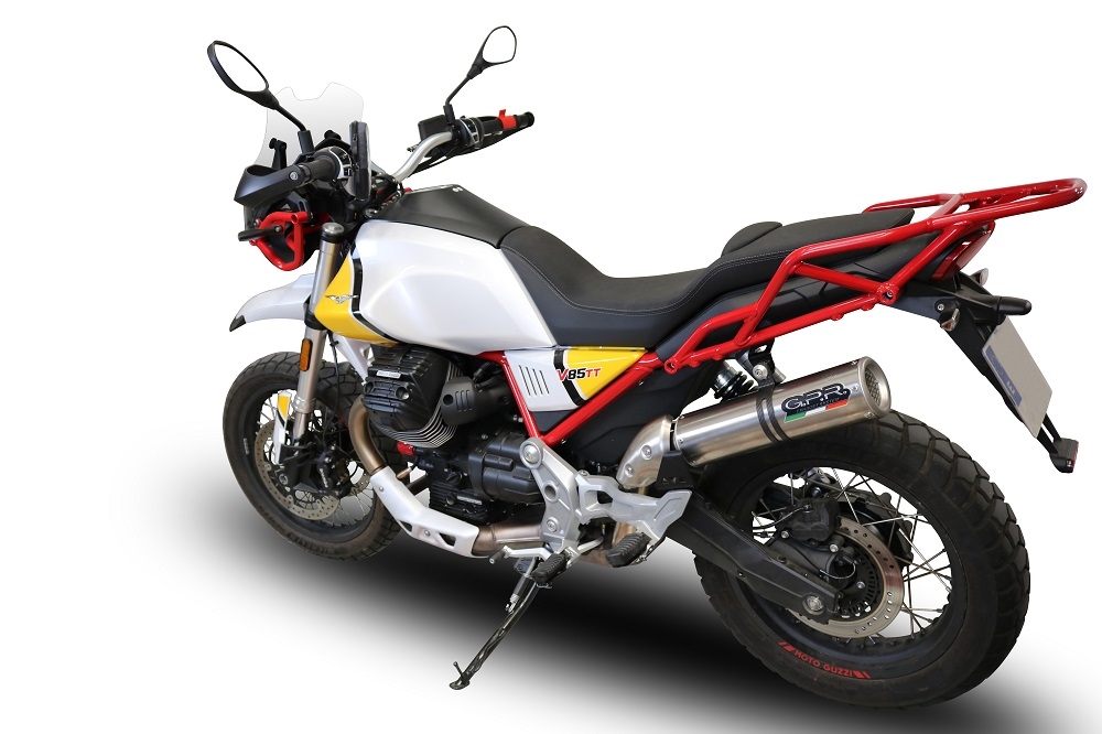 Esapament GPR compatibil cu Moto Guzzi V85 TT 2021 Evacuare slip-on omologata, inclusiv db killer detașabil și cot de legătură,M3 Titanium Natural