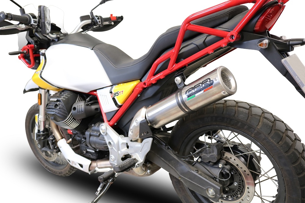 Esapament GPR compatibil cu Moto Guzzi V85 TT 2021 Evacuare slip-on omologata, inclusiv db killer detașabil și cot de legătură,M3 Titanium Natural