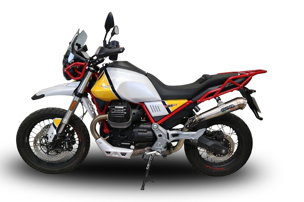 Esapament GPR compatibil cu Moto Guzzi V85 TT 2021 Evacuare slip-on omologata, inclusiv db killer detașabil și cot de legătură,Powercone Evo