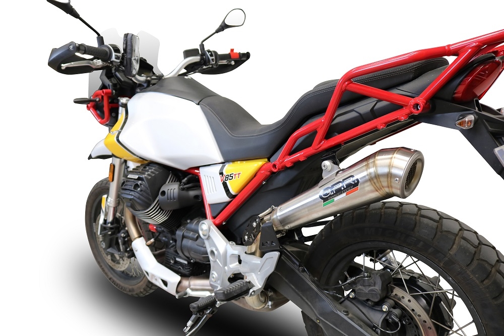 Esapament GPR compatibil cu Moto Guzzi V85 TT 2021 Evacuare slip-on omologata, inclusiv db killer detașabil și cot de legătură,Powercone Evo