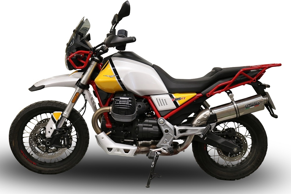 Esapament GPR compatibil cu Moto Guzzi V85 TT 2021 Evacuare slip-on omologata, inclusiv db killer detașabil și cot de legătură,Trioval