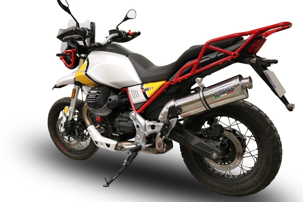 Esapament GPR compatibil cu Moto Guzzi V85 TT 2021 Evacuare slip-on omologata, inclusiv db killer detașabil și cot de legătură,Trioval